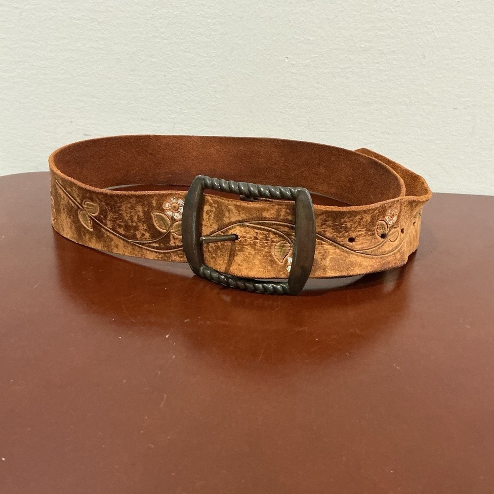 Vintage Western Tooled Leather Belt Brow Floral Boho *see Description*